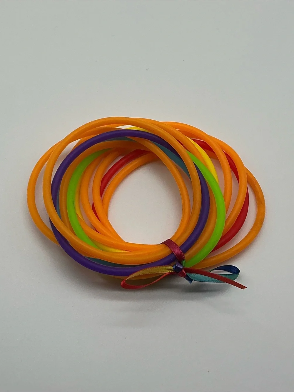 Orange and Rainbow 80s Barrettes & 12 Orange and Rainbow Jelly Bracelets